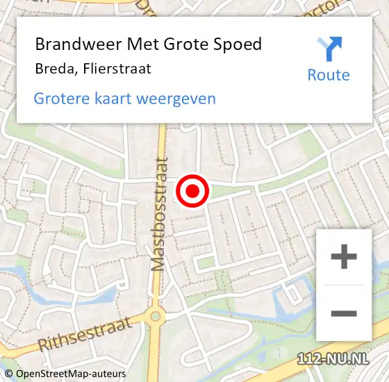 Locatie op kaart van de 112 melding: Brandweer Met Grote Spoed Naar Breda, Flierstraat op 7 mei 2024 17:09