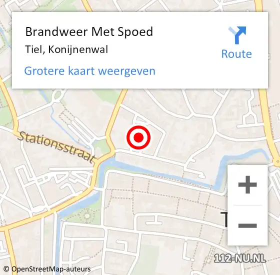 Locatie op kaart van de 112 melding: Brandweer Met Spoed Naar Tiel, Konijnenwal op 7 mei 2024 17:12