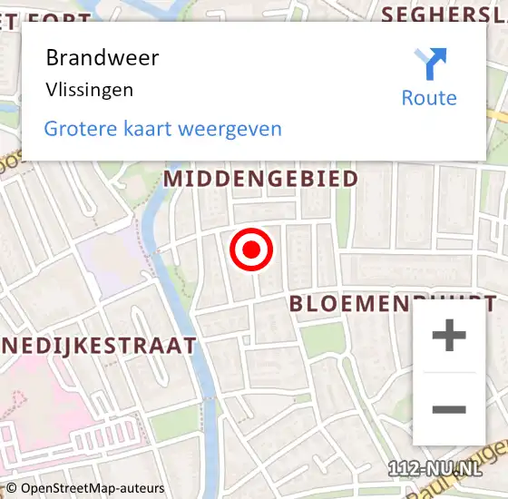 Locatie op kaart van de 112 melding: Brandweer Vlissingen op 7 mei 2024 17:51