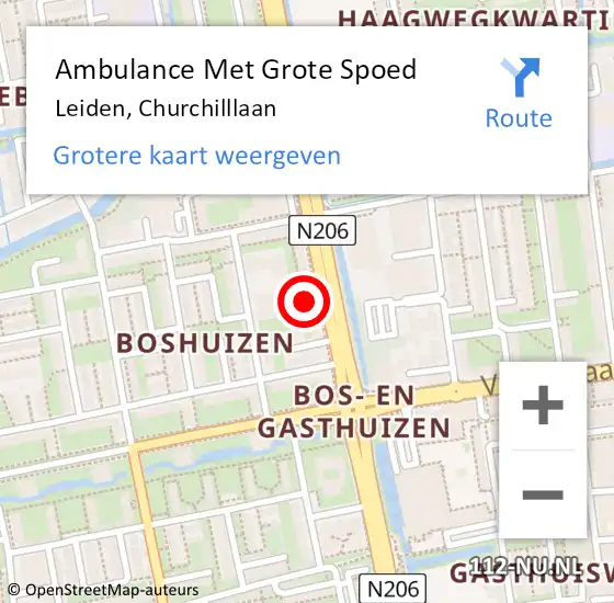 Locatie op kaart van de 112 melding: Ambulance Met Grote Spoed Naar Leiden, Churchilllaan op 7 mei 2024 17:55
