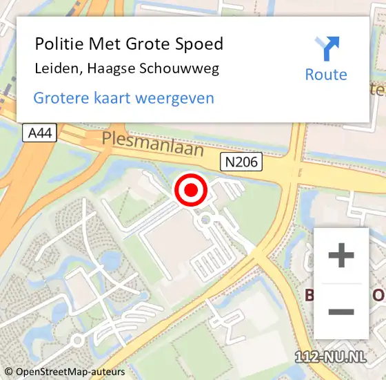 Locatie op kaart van de 112 melding: Politie Met Grote Spoed Naar Leiden, Haagse Schouwweg op 7 mei 2024 18:00