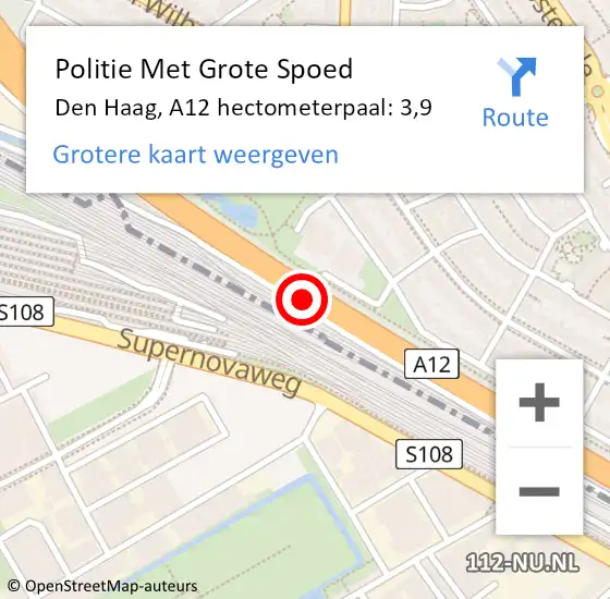 Locatie op kaart van de 112 melding: Politie Met Grote Spoed Naar Den Haag, A12 hectometerpaal: 3,9 op 7 mei 2024 18:23