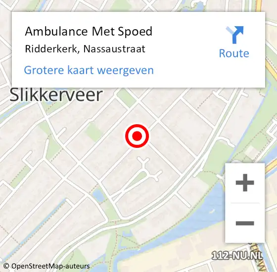 Locatie op kaart van de 112 melding: Ambulance Met Spoed Naar Ridderkerk, Nassaustraat op 7 mei 2024 18:30
