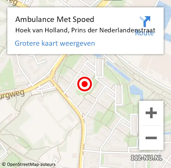 Locatie op kaart van de 112 melding: Ambulance Met Spoed Naar Hoek van Holland, Prins der Nederlandenstraat op 7 mei 2024 18:35