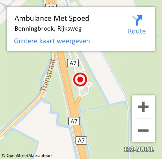 Locatie op kaart van de 112 melding: Ambulance Met Spoed Naar Benningbroek, Rijksweg op 7 mei 2024 18:37