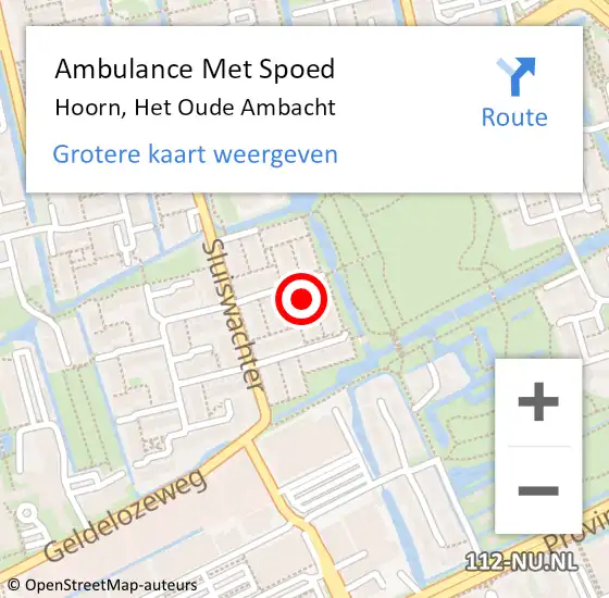 Locatie op kaart van de 112 melding: Ambulance Met Spoed Naar Hoorn, Het Oude Ambacht op 7 mei 2024 18:38