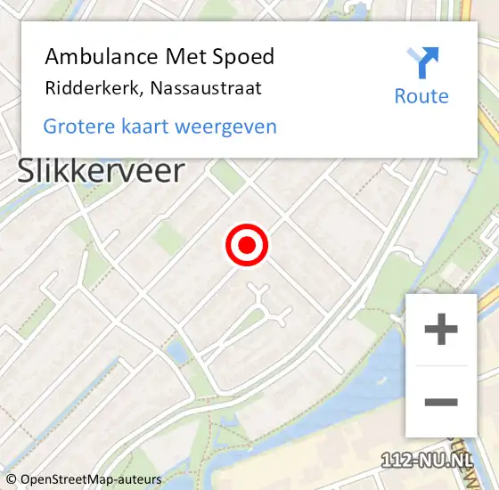 Locatie op kaart van de 112 melding: Ambulance Met Spoed Naar Ridderkerk, Nassaustraat op 7 mei 2024 18:43