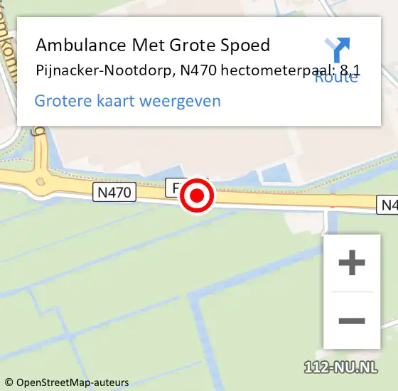 Locatie op kaart van de 112 melding: Ambulance Met Grote Spoed Naar Pijnacker-Nootdorp, N470 hectometerpaal: 8,1 op 7 mei 2024 18:46