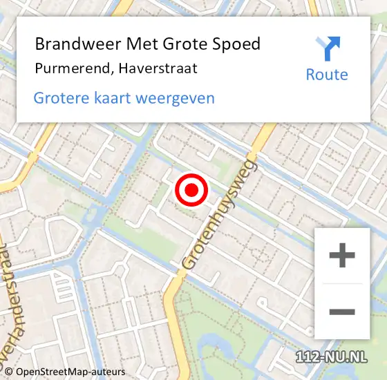 Locatie op kaart van de 112 melding: Brandweer Met Grote Spoed Naar Purmerend, Haverstraat op 7 mei 2024 18:49