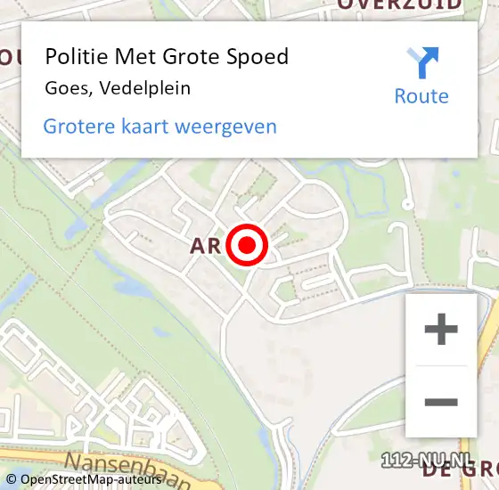 Locatie op kaart van de 112 melding: Politie Met Grote Spoed Naar Goes, Vedelplein op 7 mei 2024 18:51