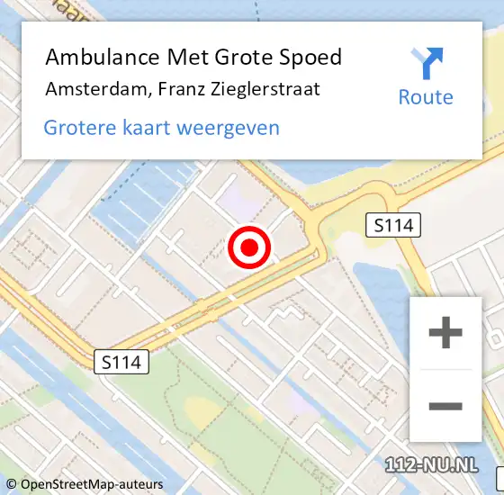 Locatie op kaart van de 112 melding: Ambulance Met Grote Spoed Naar Amsterdam, Franz Zieglerstraat op 7 mei 2024 19:01
