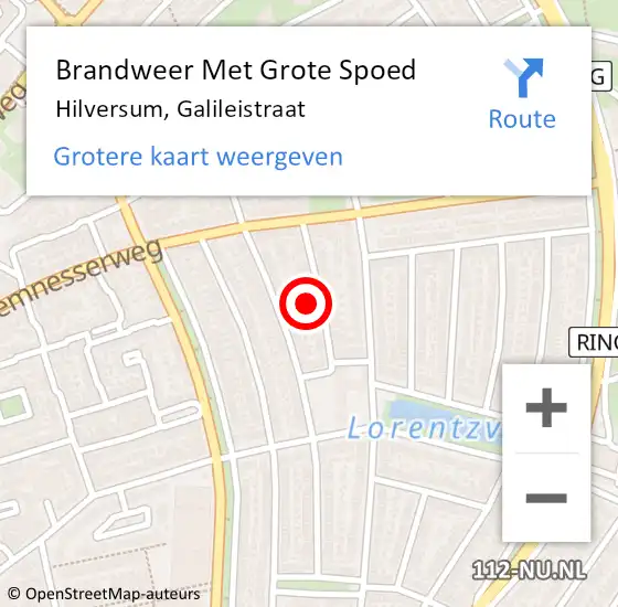 Locatie op kaart van de 112 melding: Brandweer Met Grote Spoed Naar Hilversum, Galileistraat op 7 mei 2024 19:12
