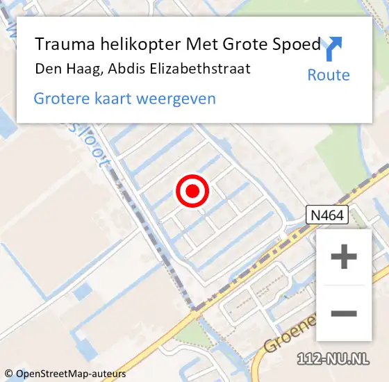 Locatie op kaart van de 112 melding: Trauma helikopter Met Grote Spoed Naar Den Haag, Abdis Elizabethstraat op 7 mei 2024 19:12