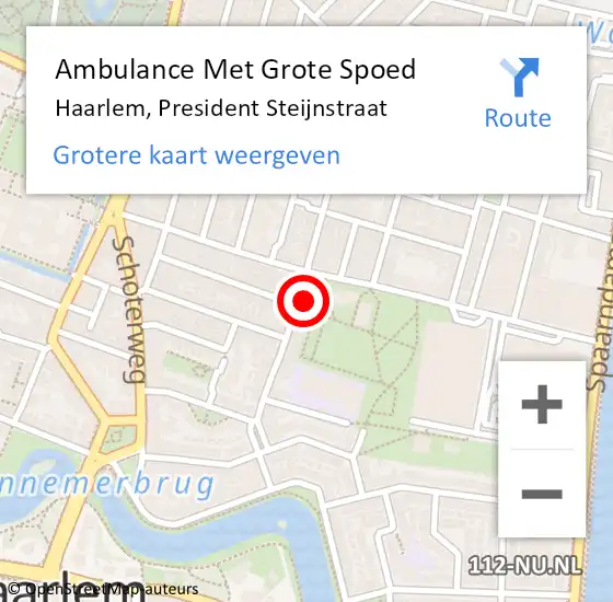 Locatie op kaart van de 112 melding: Ambulance Met Grote Spoed Naar Haarlem, President Steijnstraat op 7 mei 2024 19:14