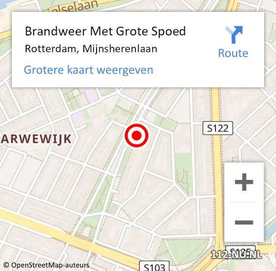 Locatie op kaart van de 112 melding: Brandweer Met Grote Spoed Naar Rotterdam, Mijnsherenlaan op 7 mei 2024 19:26