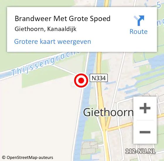 Locatie op kaart van de 112 melding: Brandweer Met Grote Spoed Naar Giethoorn, Kanaaldijk op 7 mei 2024 19:35