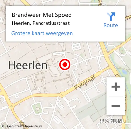 Locatie op kaart van de 112 melding: Brandweer Met Spoed Naar Heerlen, Pancratiusstraat op 7 mei 2024 19:43