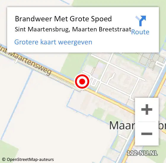 Locatie op kaart van de 112 melding: Brandweer Met Grote Spoed Naar Sint Maartensbrug, Maarten Breetstraat op 5 oktober 2014 02:12