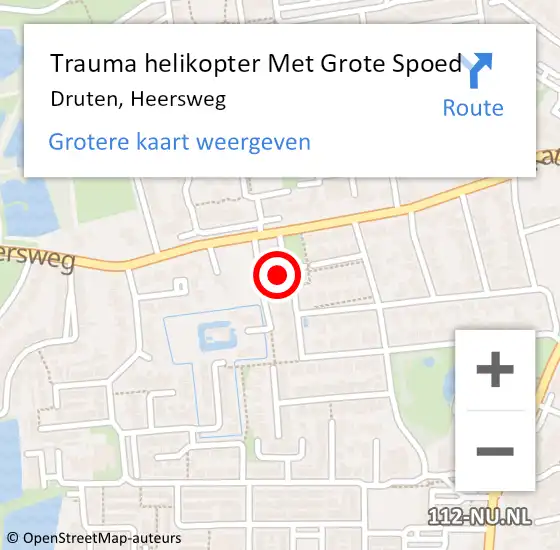 Locatie op kaart van de 112 melding: Trauma helikopter Met Grote Spoed Naar Druten, Heersweg op 7 mei 2024 20:08