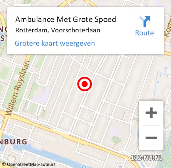 Locatie op kaart van de 112 melding: Ambulance Met Grote Spoed Naar Rotterdam, Voorschoterlaan op 7 mei 2024 21:03