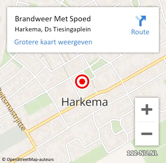 Locatie op kaart van de 112 melding: Brandweer Met Spoed Naar Harkema, Ds Tiesingaplein op 6 september 2013 00:21