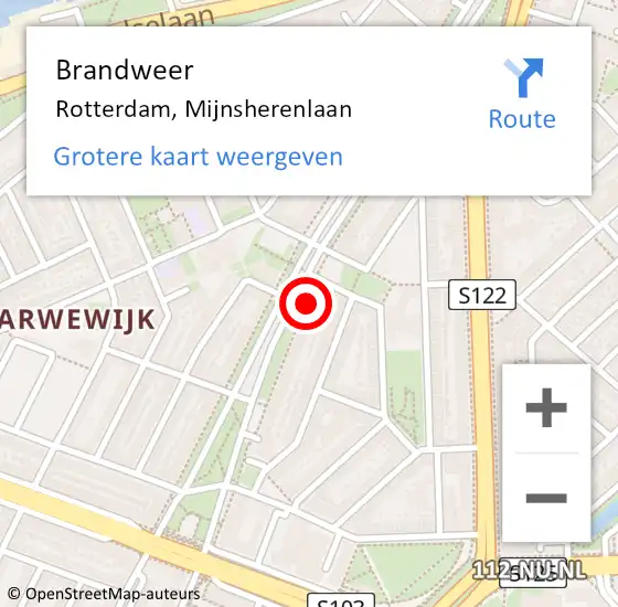 Locatie op kaart van de 112 melding: Brandweer Rotterdam, Mijnsherenlaan op 7 mei 2024 21:14