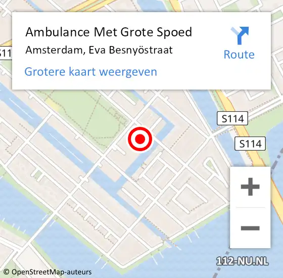 Locatie op kaart van de 112 melding: Ambulance Met Grote Spoed Naar Amsterdam, Eva Besnyöstraat op 7 mei 2024 21:25