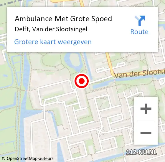 Locatie op kaart van de 112 melding: Ambulance Met Grote Spoed Naar Delft, Van der Slootsingel op 7 mei 2024 21:39