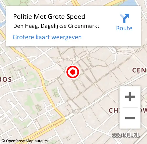 Locatie op kaart van de 112 melding: Politie Met Grote Spoed Naar Den Haag, Dagelijkse Groenmarkt op 7 mei 2024 21:40