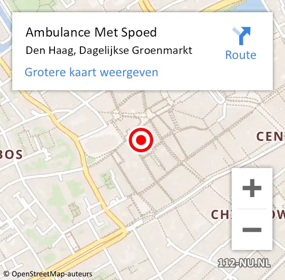Locatie op kaart van de 112 melding: Ambulance Met Spoed Naar Den Haag, Dagelijkse Groenmarkt op 7 mei 2024 21:42