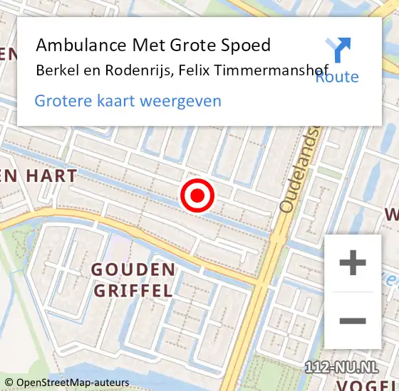 Locatie op kaart van de 112 melding: Ambulance Met Grote Spoed Naar Berkel en Rodenrijs, Felix Timmermanshof op 7 mei 2024 21:53