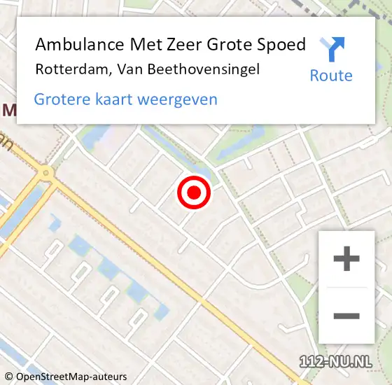 Locatie op kaart van de 112 melding: Ambulance Met Zeer Grote Spoed Naar Rotterdam, Van Beethovensingel op 7 mei 2024 22:11
