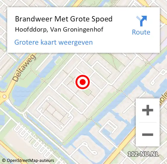 Locatie op kaart van de 112 melding: Brandweer Met Grote Spoed Naar Hoofddorp, Van Groningenhof op 7 mei 2024 22:13