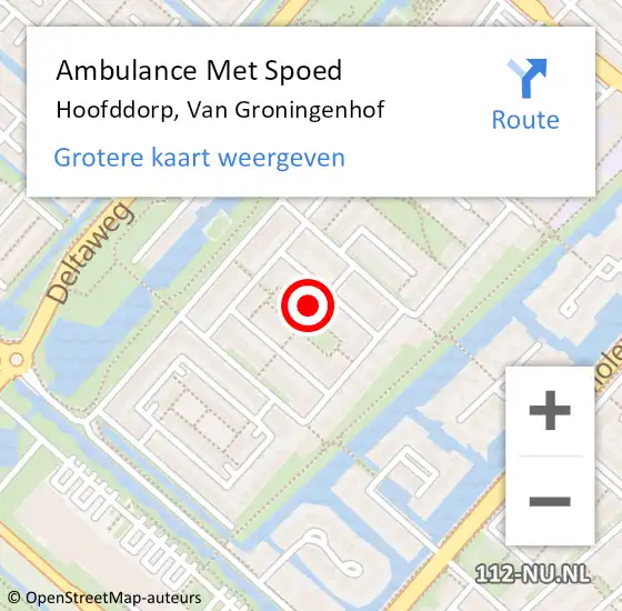 Locatie op kaart van de 112 melding: Ambulance Met Spoed Naar Hoofddorp, Van Groningenhof op 7 mei 2024 22:22