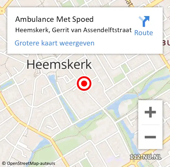 Locatie op kaart van de 112 melding: Ambulance Met Spoed Naar Heemskerk, Gerrit van Assendelftstraat op 7 mei 2024 22:31
