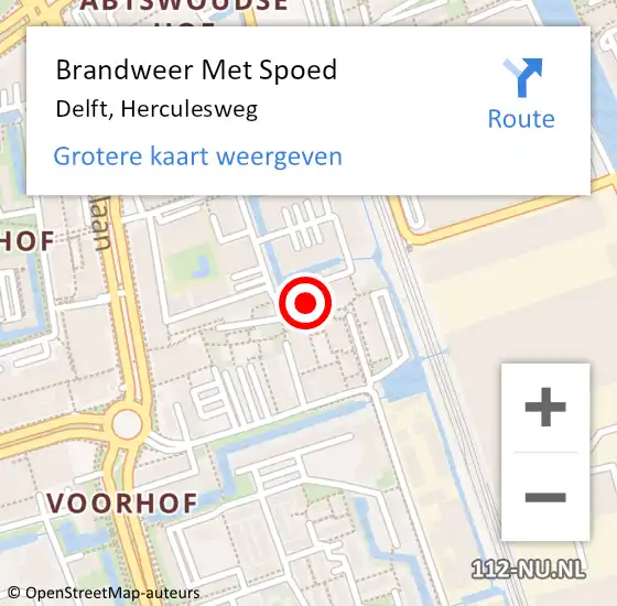 Locatie op kaart van de 112 melding: Brandweer Met Spoed Naar Delft, Herculesweg op 7 mei 2024 22:39