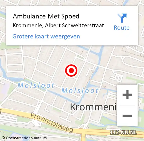 Locatie op kaart van de 112 melding: Ambulance Met Spoed Naar Krommenie, Albert Schweitzerstraat op 7 mei 2024 22:40