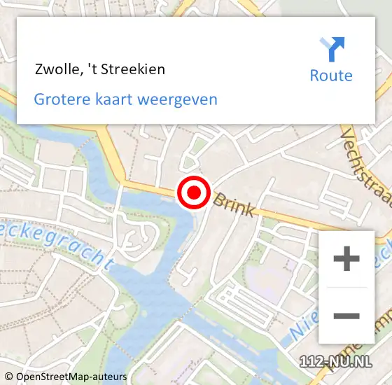 Locatie op kaart van de 112 melding:  Zwolle, 't Streekien op 7 mei 2024 22:42