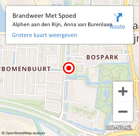 Locatie op kaart van de 112 melding: Brandweer Met Spoed Naar Alphen aan den Rijn, Anna van Burenlaan op 7 mei 2024 22:45