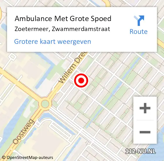 Locatie op kaart van de 112 melding: Ambulance Met Grote Spoed Naar Zoetermeer, Zwammerdamstraat op 7 mei 2024 23:03