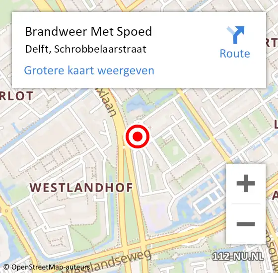 Locatie op kaart van de 112 melding: Brandweer Met Spoed Naar Delft, Schrobbelaarstraat op 7 mei 2024 23:17