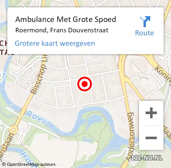 Locatie op kaart van de 112 melding: Ambulance Met Grote Spoed Naar Roermond, Frans Douvenstraat op 5 oktober 2014 02:44