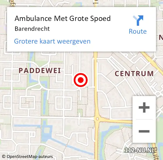 Locatie op kaart van de 112 melding: Ambulance Met Grote Spoed Naar Barendrecht op 7 mei 2024 23:50