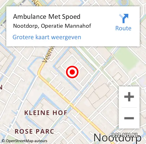 Locatie op kaart van de 112 melding: Ambulance Met Spoed Naar Nootdorp, Operatie Mannahof op 8 mei 2024 00:01