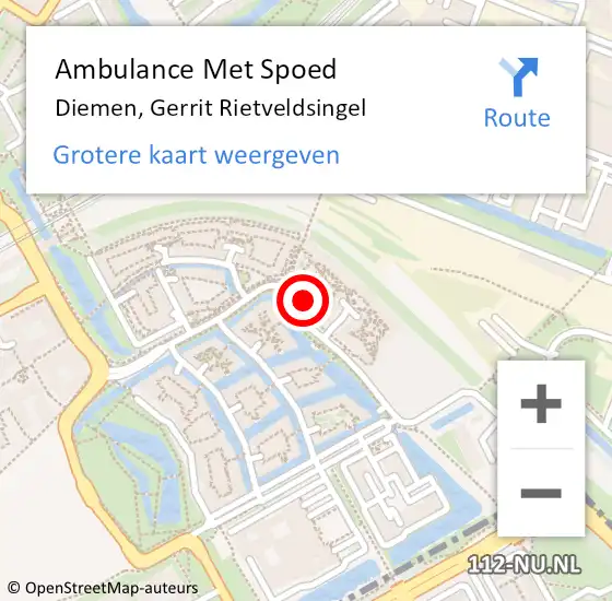 Locatie op kaart van de 112 melding: Ambulance Met Spoed Naar Diemen, Gerrit Rietveldsingel op 8 mei 2024 01:06