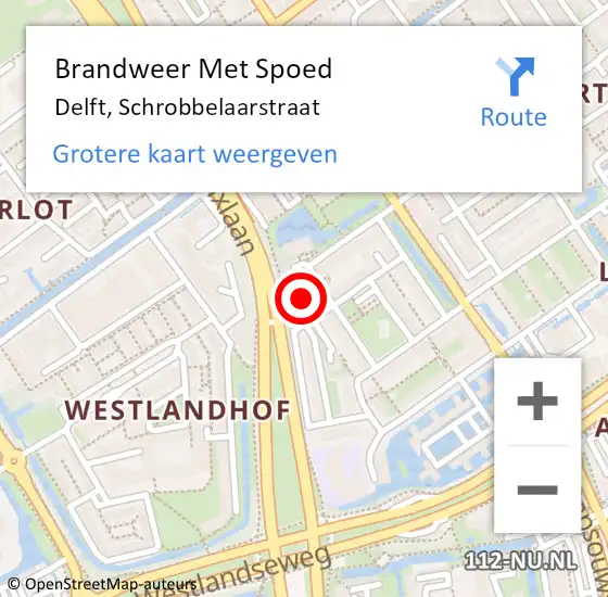 Locatie op kaart van de 112 melding: Brandweer Met Spoed Naar Delft, Schrobbelaarstraat op 8 mei 2024 01:13