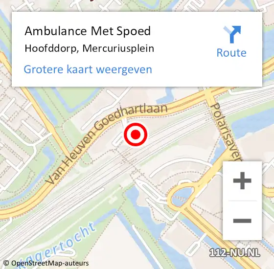 Locatie op kaart van de 112 melding: Ambulance Met Spoed Naar Hoofddorp, Mercuriusplein op 8 mei 2024 01:20