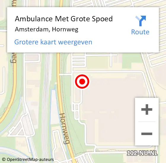 Locatie op kaart van de 112 melding: Ambulance Met Grote Spoed Naar Amsterdam, Hornweg op 8 mei 2024 01:35
