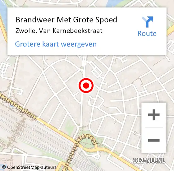 Locatie op kaart van de 112 melding: Brandweer Met Grote Spoed Naar Zwolle, Van Karnebeekstraat op 8 mei 2024 01:41