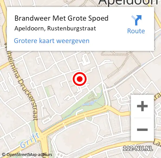 Locatie op kaart van de 112 melding: Brandweer Met Grote Spoed Naar Apeldoorn, Rustenburgstraat op 8 mei 2024 02:11